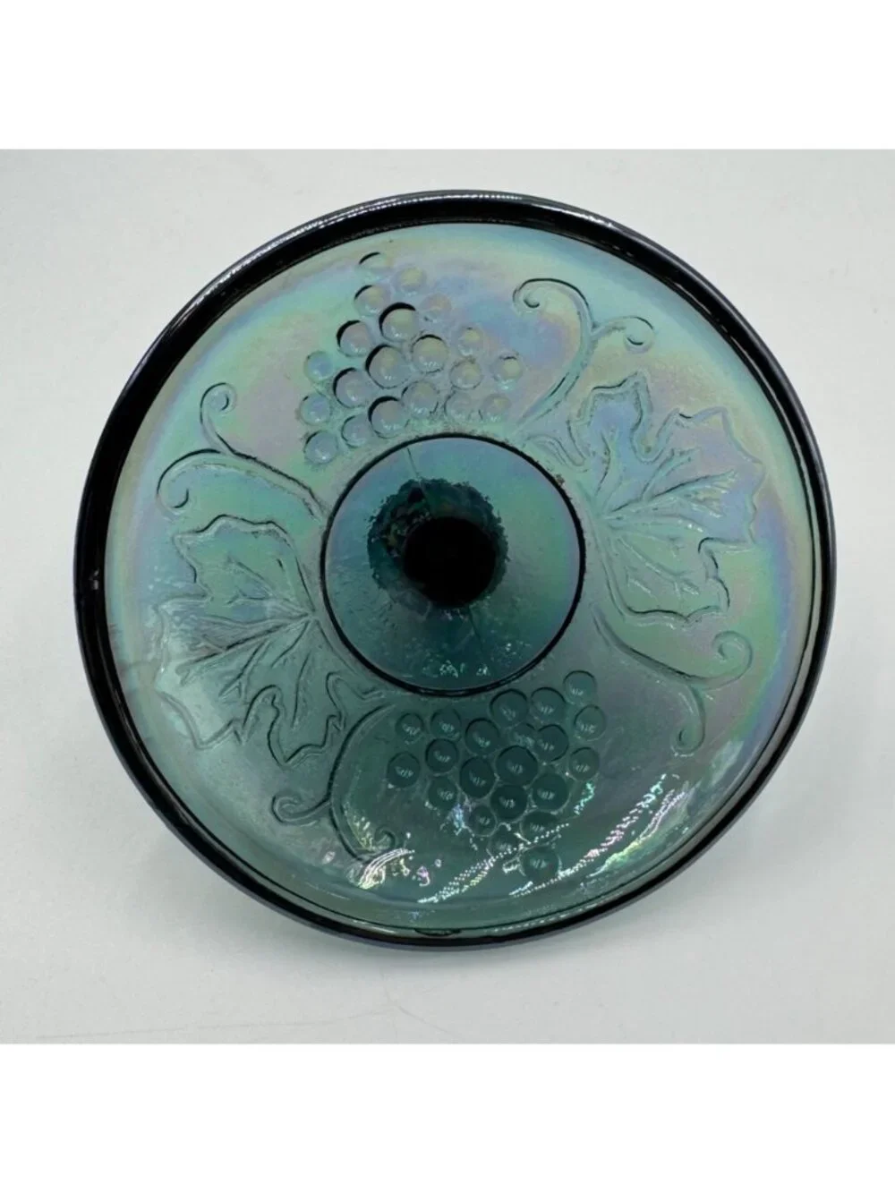 Vintage Carnival Glass Covered Candy Jar Grape & Leaf Design Pinecone Lid